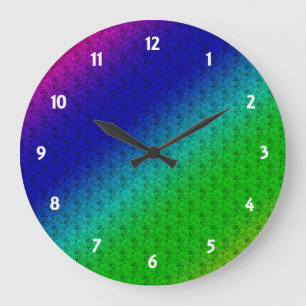 Diag Rainbow Gradient Floral Pattern Blue Green Große Wanduhr
