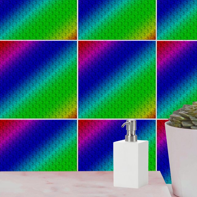 Diag Regenbogenverlauf Blumenmuster Blau Grün Fliese (Diag Rainbow Gradient Floral Pattern Blue Green Tile)