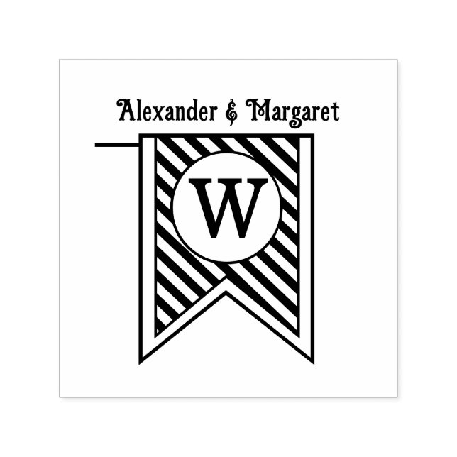 Diag Stripe Banner Monogram Names Couple Wedding Permastempel (Design)