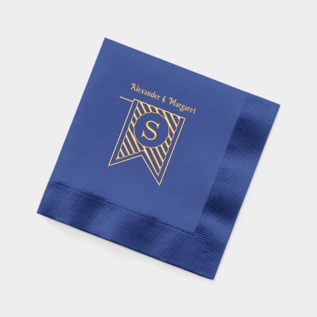 Diag Stripe Banner Monogram Names Couple Wedding Servietten Mit Folie (Links)