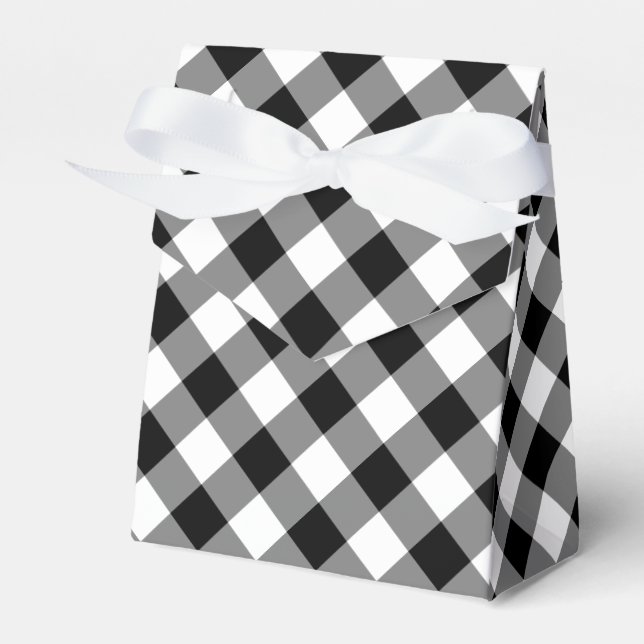Diagonal Black and White Gingham Kariert Gevor Box Geschenkschachtel (Vorderseite)