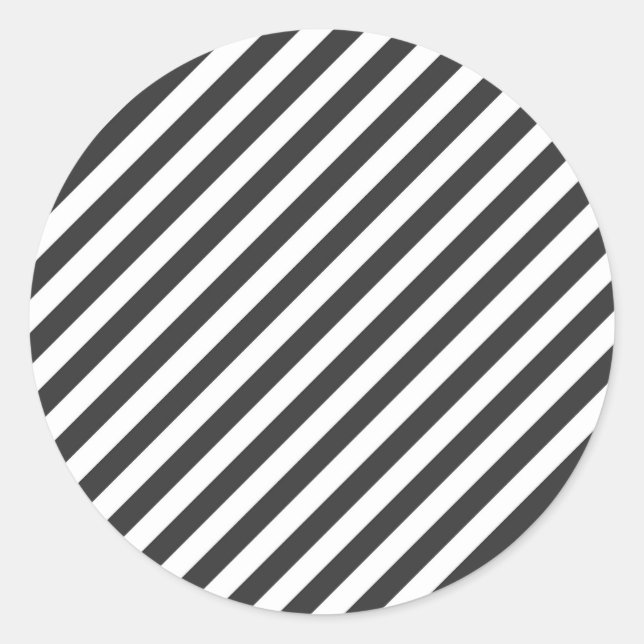 Diagonal black and white stripes  pattern runder aufkleber (Vorderseite)
