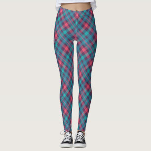 Diagonal Blau Pink Kariertes Muster Leggings
