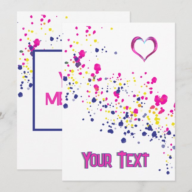 Diagonal Confetti Pink-Yellow-Blue-Design Einladung (Vorne/Hinten)