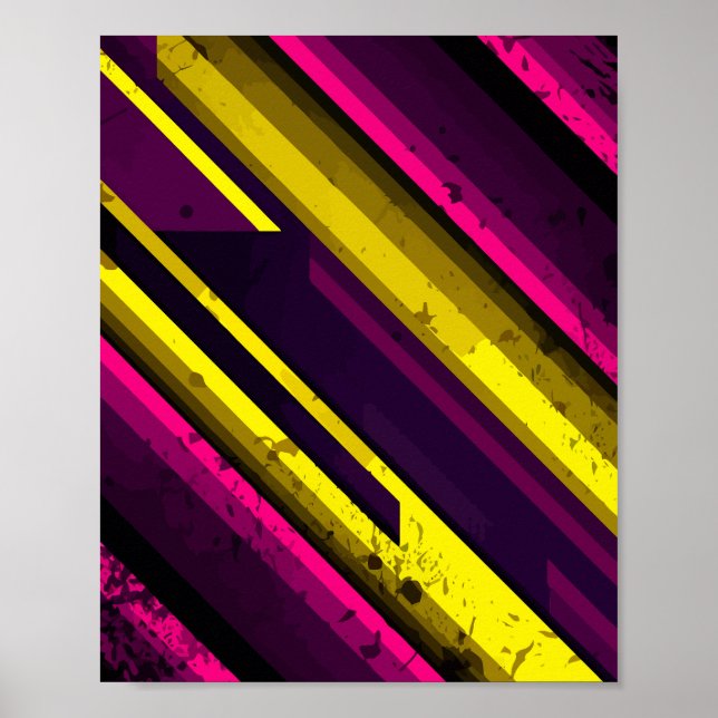 Diagonal-Design, muffig, gelb und rosa Poster (Vorne)