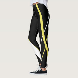 Diagonal Gelbe Streifen Muster Schwarz-Weiß Leggings