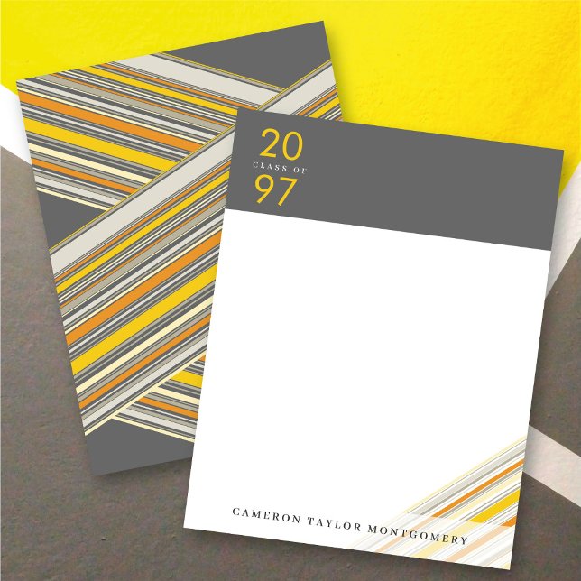 Diagonal Gelbes Button Streifen Abschluss Dankeskarte (Diagonal Yellow Ribbon Pin Stripes Preppy Modern Graduation Thank You Stationery Note Card @ Zazzle)