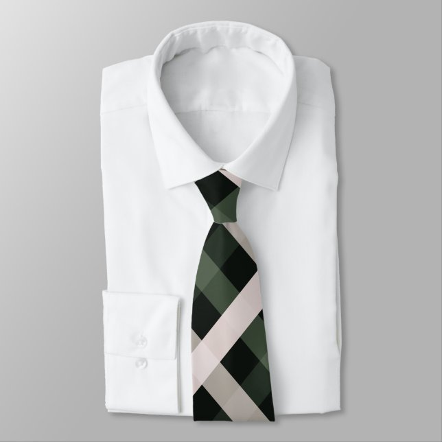 Diagonal Gingham Dark Green, Beige, Deep Black Krawatte (Gebunden)