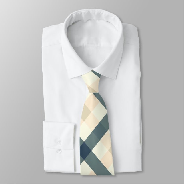 Diagonal Gingham in Cream und Slate Gray Krawatte (Gebunden)