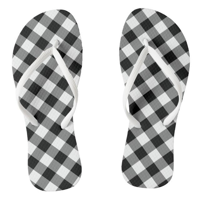 Diagonal-Gingham-Karo in Schwarz und Weiß Flip Flops (Fußbett)
