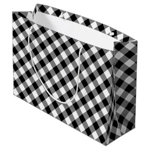 Diagonal-Gingham-Karo in Schwarz und Weiß Große Geschenktüte