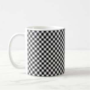 Diagonal-Gingham-Karo in Schwarz und Weiß Kaffeetasse