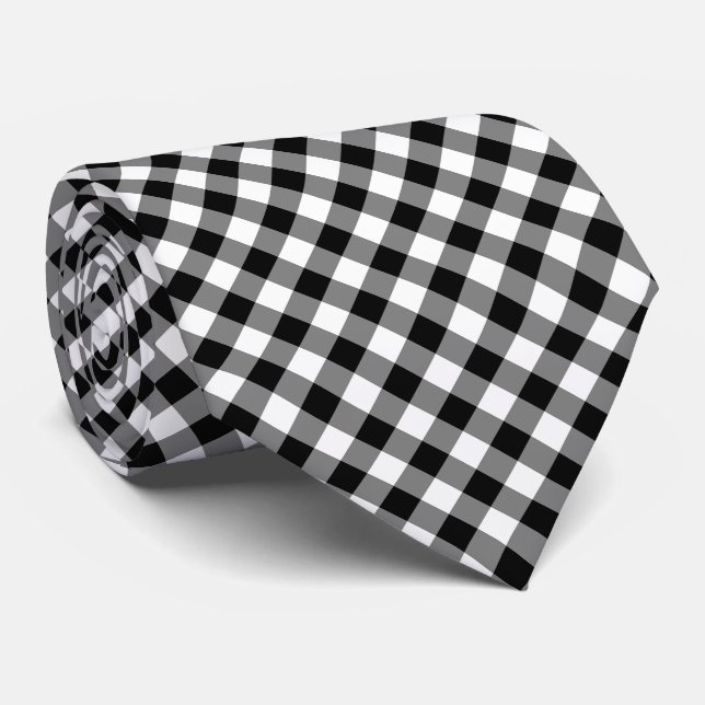 Diagonal-Gingham-Karo in Schwarz und Weiß Krawatte (Gerollt)