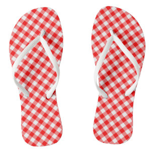 Diagonal Gingham Karo, rot und weiß Flip Flops