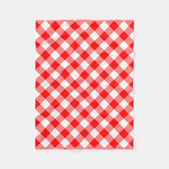 Diagonal-Gingham-Karo, rot und weiß, groß Fleecedecke (Vorderseite)