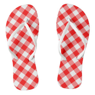Diagonal-Gingham-Karo, rot und weiß, groß Flip Flops