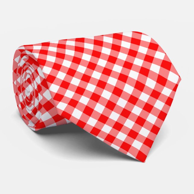 Diagonal-Gingham-Karo, rot und weiß, groß Krawatte (Gerollt)