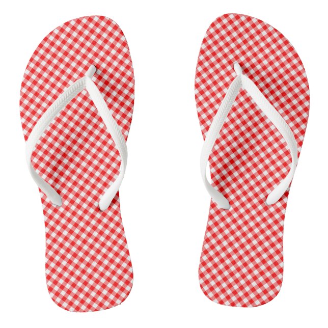 Diagonal-Gingham-Karo, rot und weiß, klein Flip Flops (Fußbett)