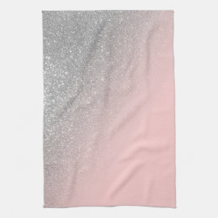 Diagonal Girly Silver Blush Pink Ombre Gradient Geschirrtuch