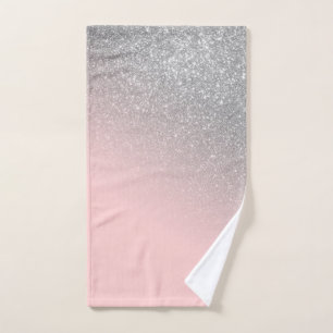 Diagonal Girly Silver Blush Pink Ombre Gradient Handtuch
