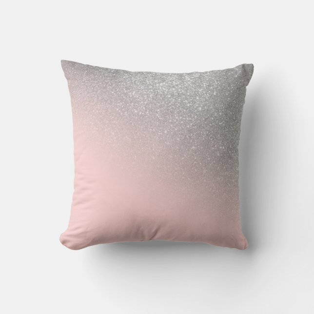 Diagonal Girly Silver Blush Pink Ombre Gradient Kissen (Vorderseite)