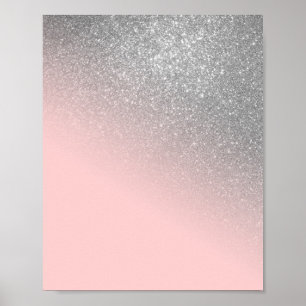 Diagonal Girly Silver Blush Pink Ombre Gradient Poster
