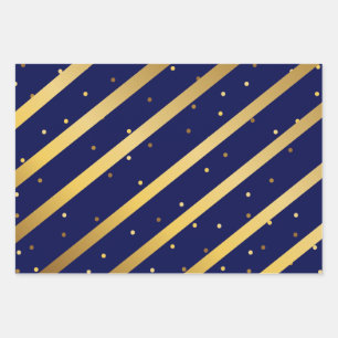 Diagonal Gold Stripes Polka Dots Red Blue Green Geschenkpapier Set