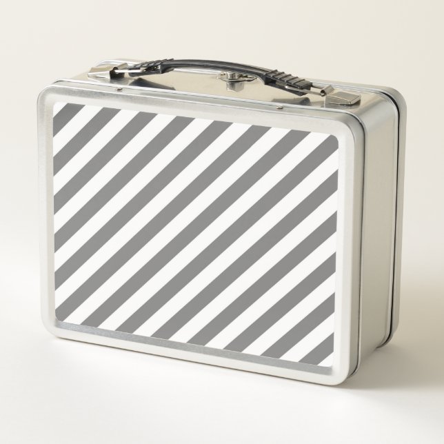 Diagonal gray and white stripes pattern metall brotdose (Rückseite)