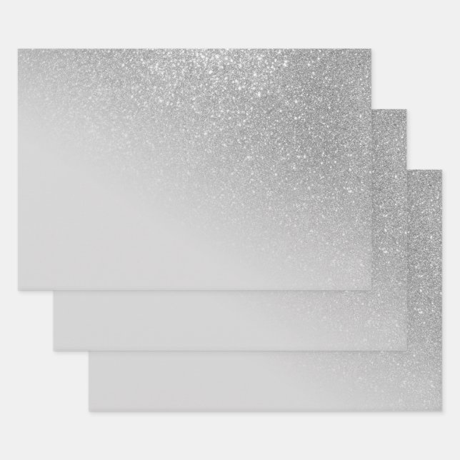 Diagonal Gray Silver Glitzer Gradient Ombre Geschenkpapier Set (Set)