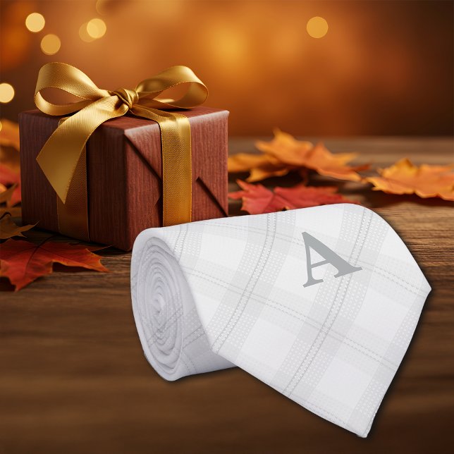 Diagonal Kariert Gray Simple Personalize Initial Krawatte (Von Creator hochgeladen)