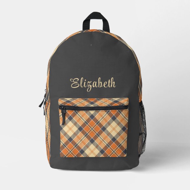 Diagonal Kariert - Orange Gray - Pfirsichtext Bedruckter Rucksack (Vorderseite)