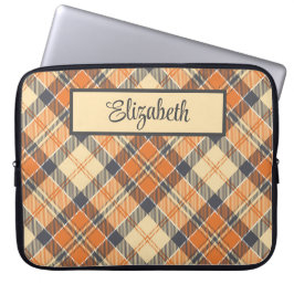 Diagonal Kariert - orange, schwarz Pfirsichfarben  Laptopschutzhülle