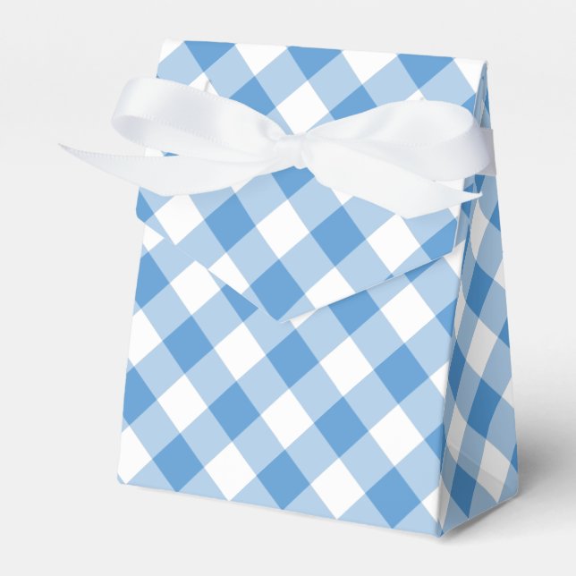 Diagonal Light Blue und White Gingham Kariert Geschenkschachtel (Vorderseite)