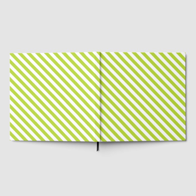 Diagonal lime green and white stripes pattern gästebuch (Voll)