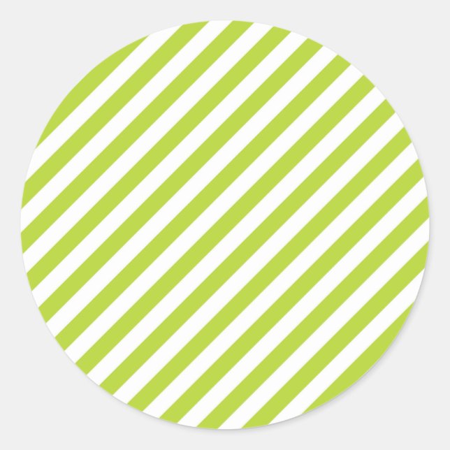 Diagonal lime green and white stripes pattern runder aufkleber (Vorderseite)