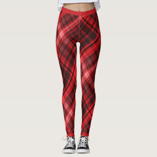 Diagonal Madras Muster rot und schwarz Leggings