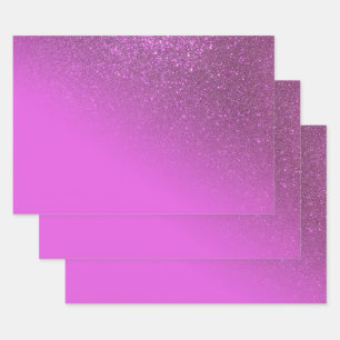 Diagonal Magenta Lila Glitzer Gradient Ombre Geschenkpapier Set