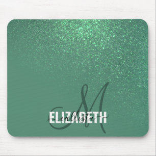 Diagonal Mermaid Green Glitzer Gradient Monogram Mousepad