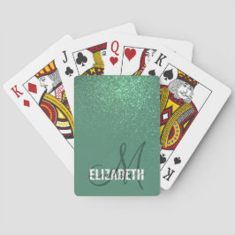 Diagonal Mermaid Green Glitzer Gradient Monogram Spielkarten