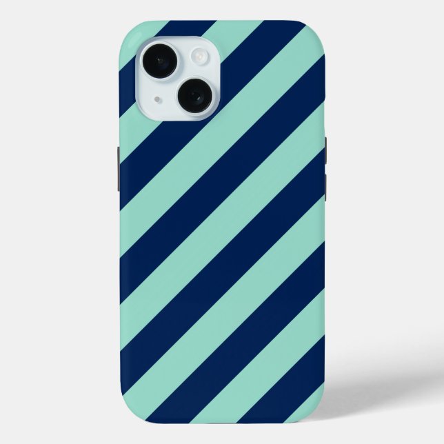 Diagonal Minze Grüne und Navy Blue Streifen Case-Mate iPhone Hülle (Rückseite)