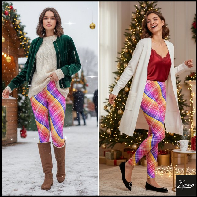 Diagonal Neon Plaid Stripe Gradient Leggings (Von Creator hochgeladen)