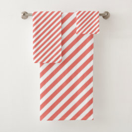 Diagonal pattern of pink and white stripes badhandtuch set