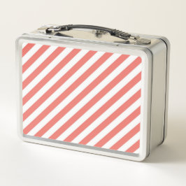 Diagonal pattern of pink and white stripes metall brotdose