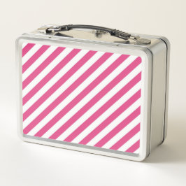 Diagonal pink and white stripes pattern metall brotdose