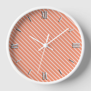 Diagonal pinstripes - coral orange and white uhr