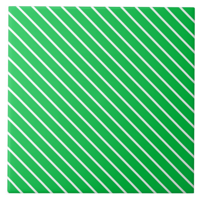 Diagonal pinstripes - smaragdgrün und weiß fliese (Vorderseite)