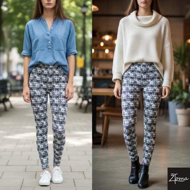 Diagonal Plaid Monochrome Gray Fine Weave Leggings (Von Creator hochgeladen)