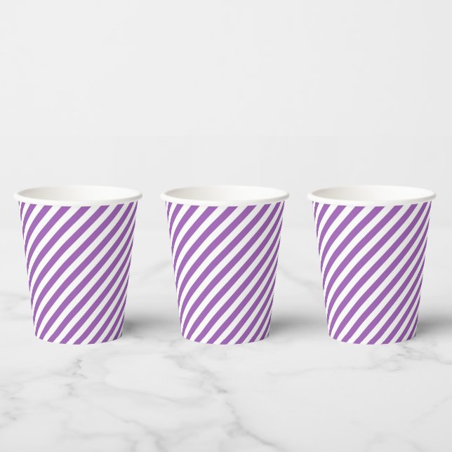 Diagonal purple and white stripes pattern pappbecher (Multi)