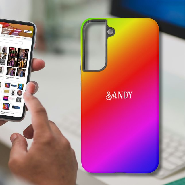 Diagonal-Rainbow-farbener Gradient-Name Samsung Galaxy Hülle (Diagonal Rainbow Colored Gradient Add Name Samsung Galaxy Case)