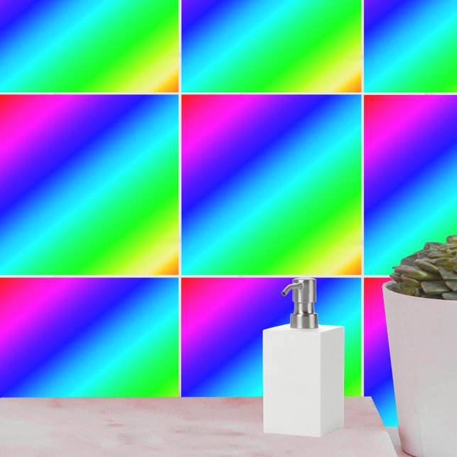 Diagonal Rainbow Gradient Blue to Green Fliese (Diagonal Rainbow Gradient Blue to Green Ceramic Tile)